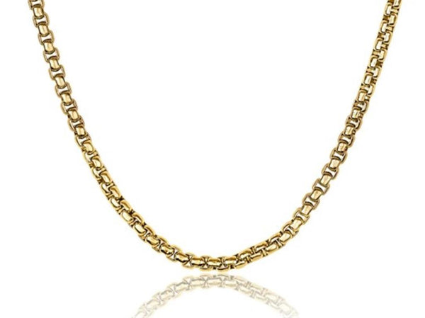 Yellow Gold Ion Plated Stainless Steel Polished 2 MM Round Box Link Neklace