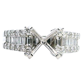 Elegant Diamond Mountings 18K White Gold Baguette & Round Cut 0.81 Carats Diamond Semi-Mount Ring For A 2.0 Carats Gemstone