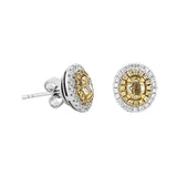Classic & Contemporary 18K White & Yellow Gold 1.06 Carats Yellow & White Diamond Halo Earrings