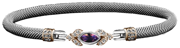 Two-Toned Sterling Silver Amethyst & 0.32 Carats Diamond Bangle Bracelet