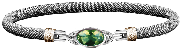 Two-Toned Sterling Silver Peridot &  0.1 Carats Diamond Bracelet