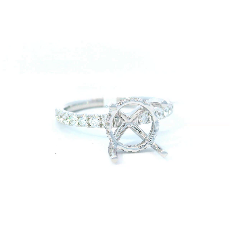 Elegant Diamond Mountings 18K Gold White Diamond Accented Round 2.5 Carats Engagement Ring - 0.57 Carats Accent Diamonds
