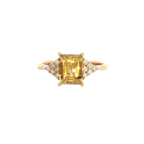 Bold & Elegant 18K Yellow Gold Emerald Cut 1.62 Carats Yellow Beryl & 0.17 Carats Diamond Ring