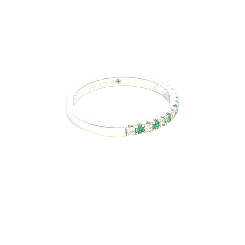 Bold & Elegant Color Stone Fashion Bands- MPJ Exclusive 14K White Gold Stackable Alternating 0.12 Carats Diamonds & 0.12 Carats Emerald Ring