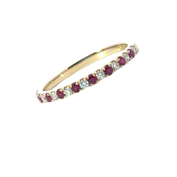 MPJ Exclusive Bold & Elegant 14K Gold Yellow Stackable Color Stone Fashion Bands- Ruby 0.22 Carats & Diamonds 0.16 Carats