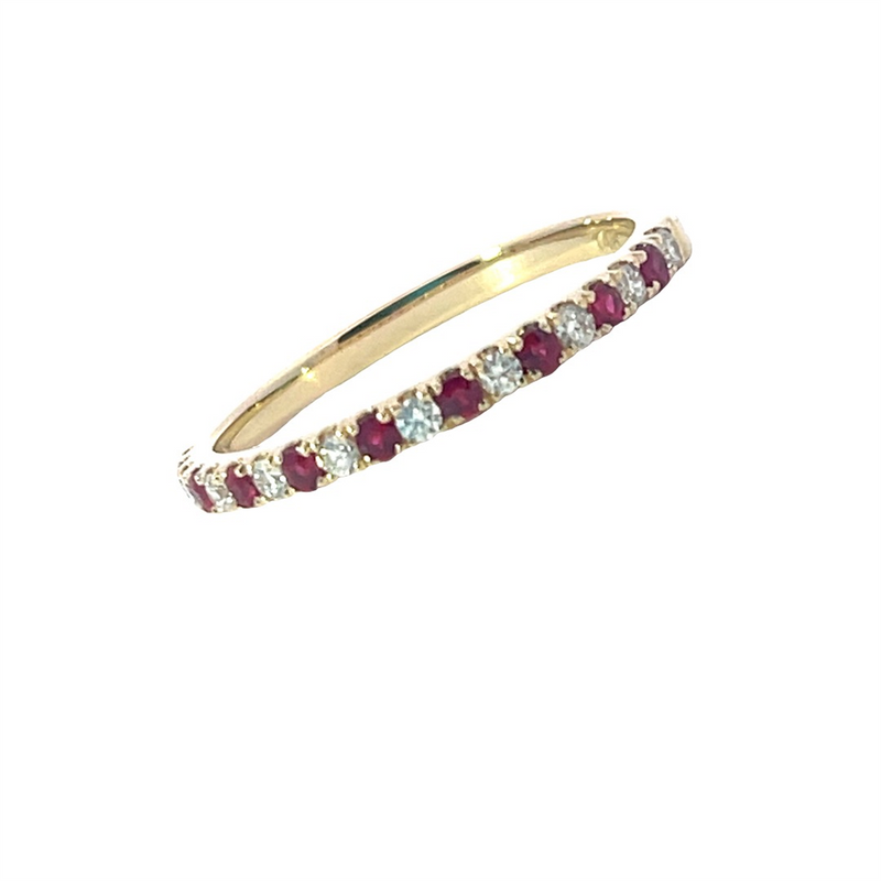 MPJ Exclusive Bold & Elegant 14K Gold Yellow Stackable Color Stone Fashion Bands- Ruby 0.22 Carats & Diamonds 0.16 Carats
