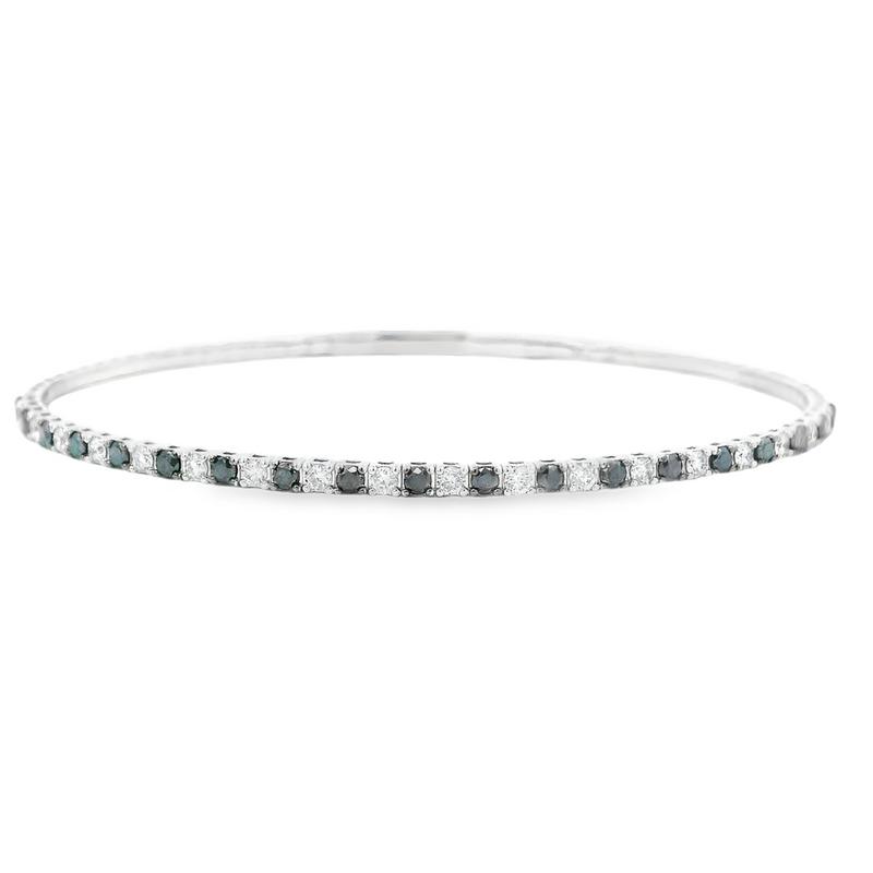 Sophisticated & Timeless Diamond Bracelets 14K Gold White & Titanium Black & White Diamond Flexible Bangle Bracelet - 1.01 CTW, Size 6.75 Inch