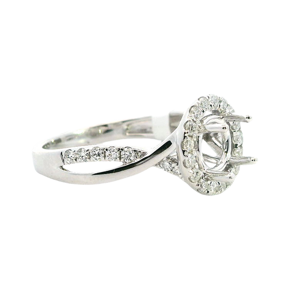 Elegant Diamond Mountings 18K White Gold 1.0 Carat Round Diamond Halo Semi Mount Ring - 0.39 Carats
