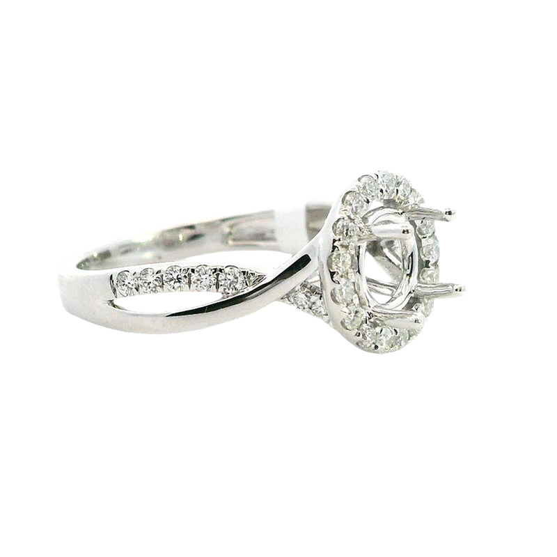 Elegant Diamond Mountings 18K White Gold 1.0 Carat Round Diamond Halo Semi Mount Ring - 0.39 Carats