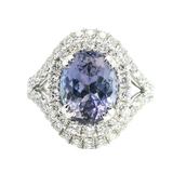 Bold & Elegant 18K Gold White Halo Color Stone Fashion Rings - 2.99 Carats Tanzanite & Diamonds 1.03 Carats