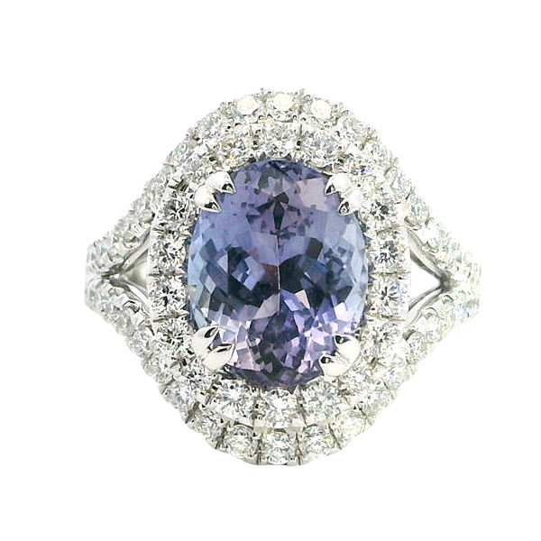 Bold & Elegant 18K Gold White Halo Color Stone Fashion Rings - 2.99 Carats Tanzanite & Diamonds 1.03 Carats