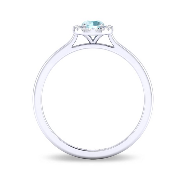White 10 Karat Gold 0.22 Carats Aquamarine & 0.05 Carats Diamond Halo Ring