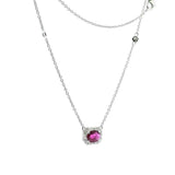 Elegant & Stylish Colored Stone Necklaces 14K White Gold 0.65C Oval Ruby & 0.16C Diamond Halo & Diamond Accented Necklace, 18 Inch