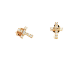 Classic & Contemporary 18K Yellow Gold 0.17 Carats Baguette & Round Diamond Stud Cross Earrings