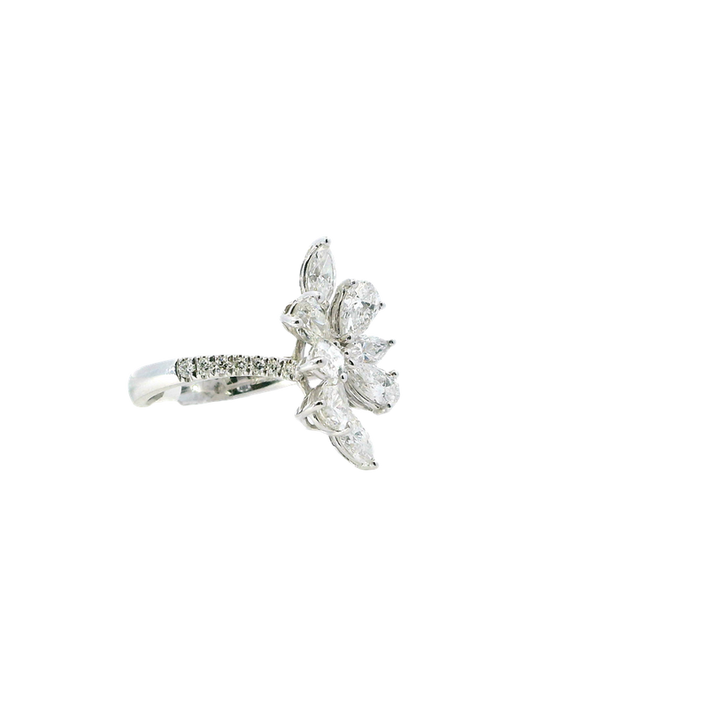 Elegant & Trendy 18K White Gold Marquise, Pear & Round 2.16 Carat Diamond Ring