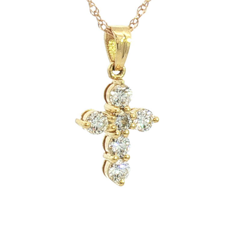 Elegant Diamond Necklaces & Pendants 18K Yellow Gold 0.52 Carats Small Diamond Cross Pendant