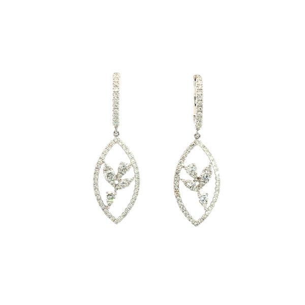 Classic & Contemporary 18K White Gold 0.89 Carats Diamond Dangle Earrings