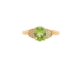 Bold & Elegant 18K Yellow Gold Oval Cut 1.19 Carats Yellowish Green Peridot & 0.07 Carats Diamond Ring