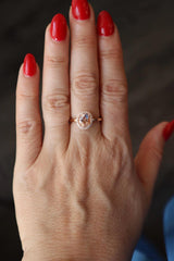 Bold & Elegant 14K Rosé Gold Oval Cut 1.0 Carats Morganite & 0.12 Carats Diamond Halo Ring