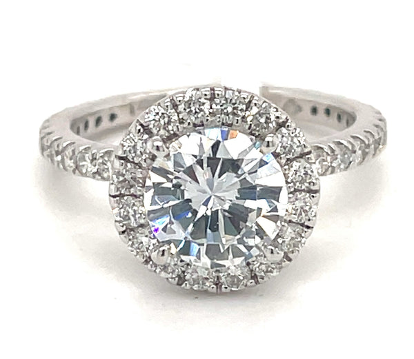 White 14 Karat Gold 2.36 Carats Diamond Halo Semi-Mount Engagement Ring
