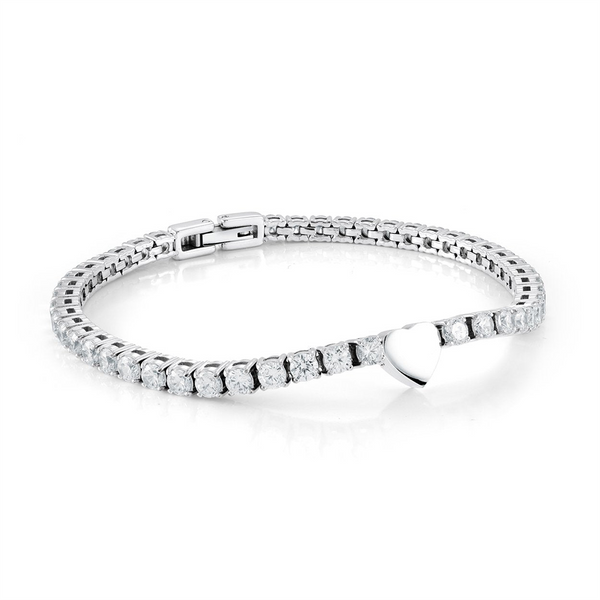 Bold & Stylish Alternative Metal Bracelets White Stainless Steel Cubic Zirconium Tennis Bracelet, 7.25 Inch