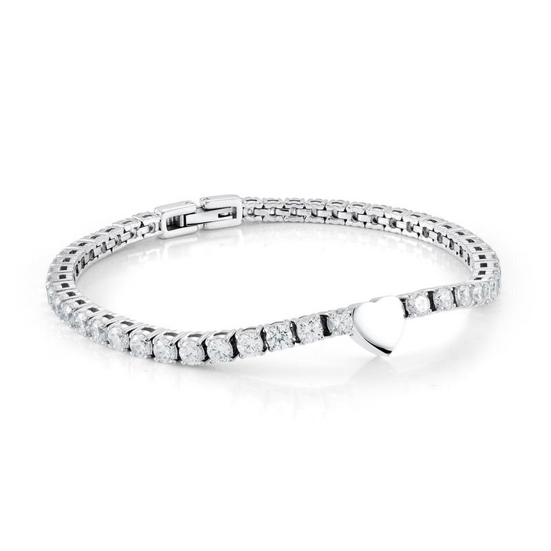 Bold & Stylish Alternative Metal Bracelets White Stainless Steel Cubic Zirconium Tennis Bracelet, 7.25 Inch