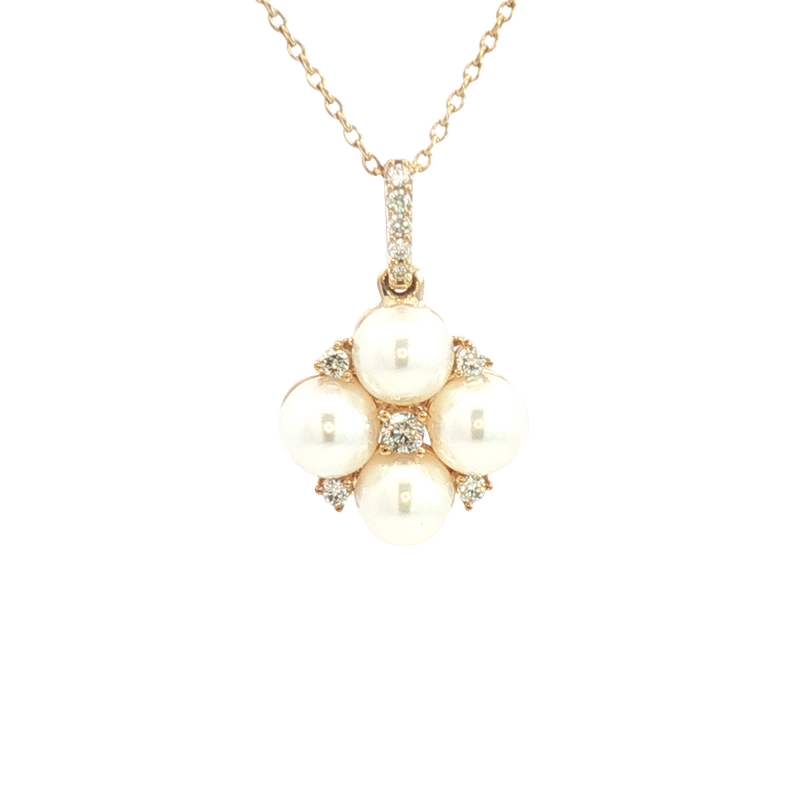 Elegant Pearl Necklaces & Pendants 10K Yellow Gold 5-MM Pearls & 0.10 Carats Diamond Drop Necklce - 18 Inch