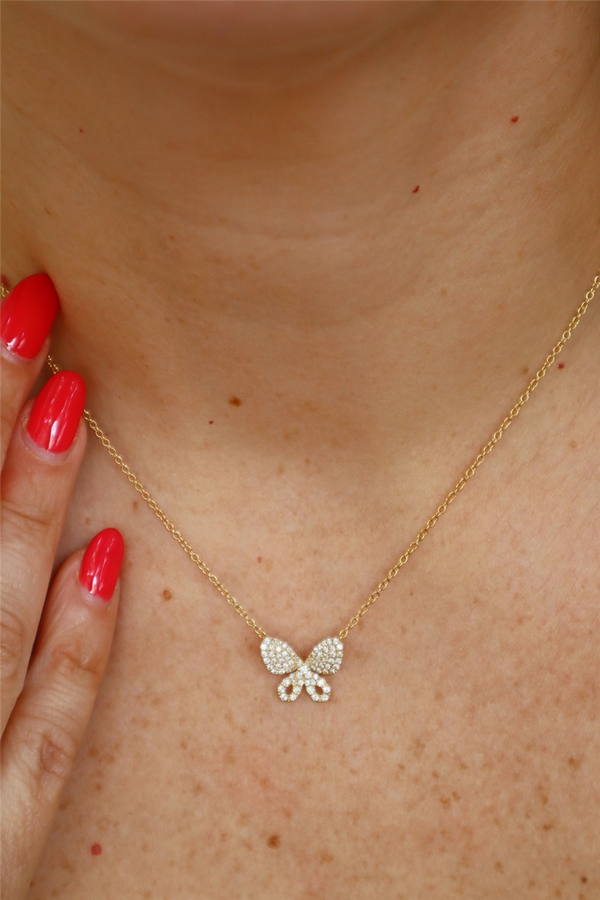 Elegant Diamond Necklaces 18K Gold Yellow 0.33 Carats Diamond Butterfly Shaped Necklace - 18 Inch