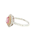 Bold & Elegant 18K White & Yellow Gold Oval Cut 1.08 Carats Padparadscha Pink Sapphire & 0.64 Carats Diamond Halo Ring