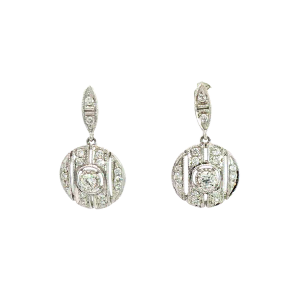 Classic & Contemporary 18K White Gold 0.36 Carats Diamond Art Deco Inspired Drop Earrings