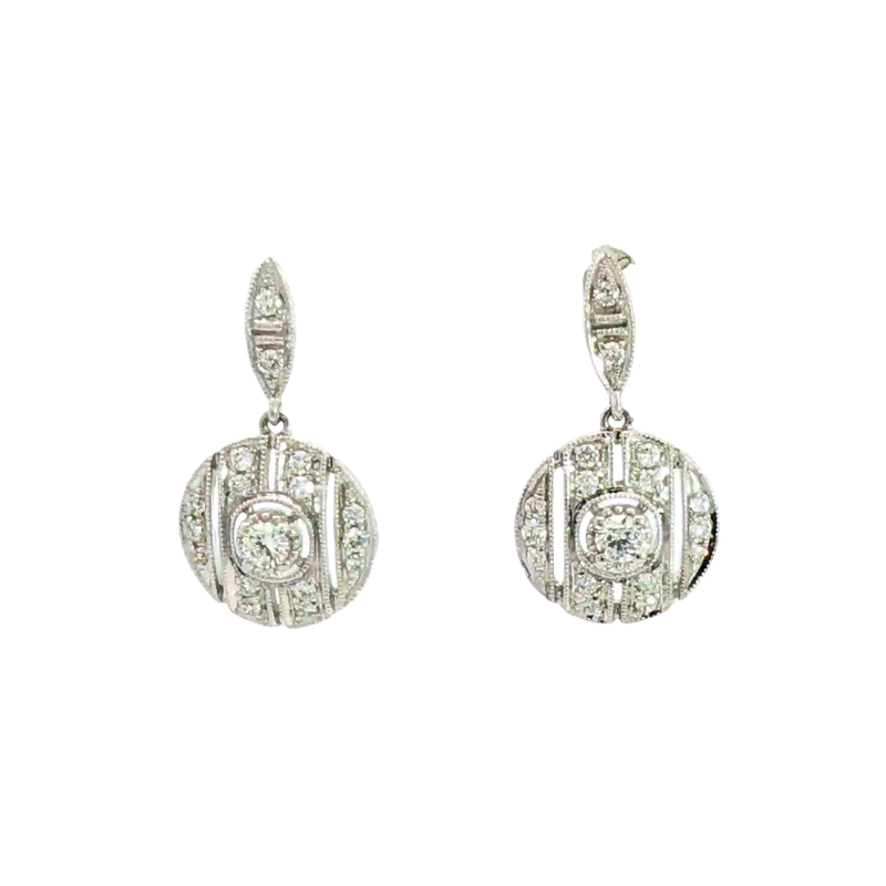 Classic & Contemporary 18K White Gold 0.36 Carats Diamond Art Deco Inspired Drop Earrings