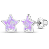 Sterling Silver Sparkle Star Opal Earrings With Screw Backs