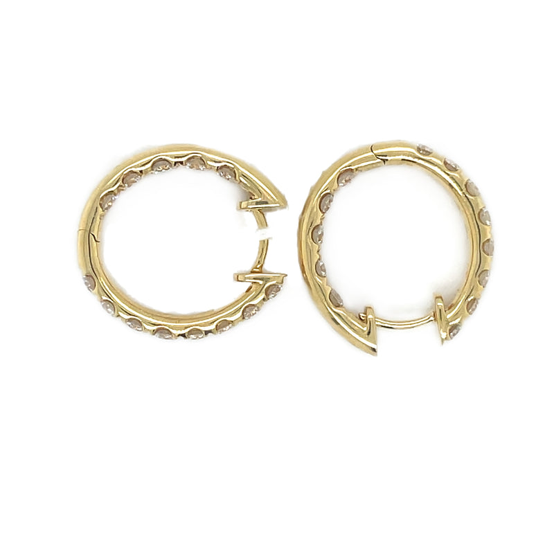 Yellow 18 Karat Gold 2.14 Carats Diamond Medium Hoop Earrings