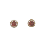 Vibrant Color Stone 14K Yellow Gold 1.30 Carats Garnet & 0.16 Carats Diamond Halo Stud Earrings
