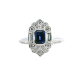 Bold & Elegant Vintage Inspired Fashion 18K White Gold 0.72 Carat Blue Sapphire & 0.35 Carat Diamond Ring