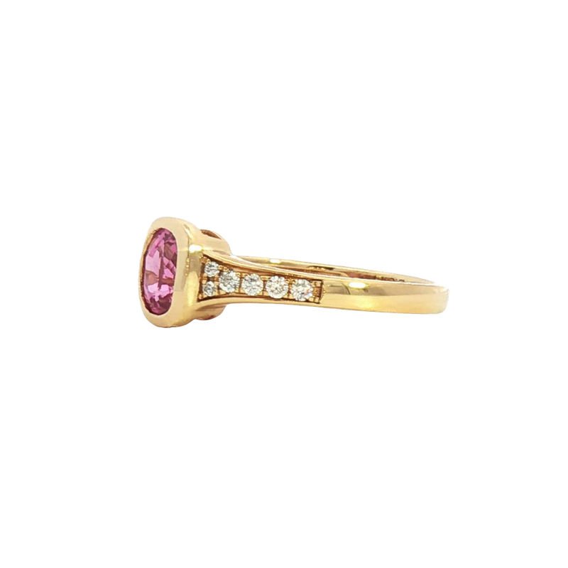 Bold & Elegant 18K Yellow Gold Cushion Cut 1.07 Carats Pink Sapphire & 0.14 Carats Diamond Ring
