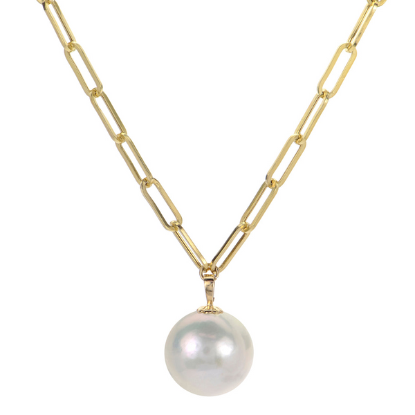 Elegant Pearl Necklaces & Pendants 14K Yellow Gold Paper Clip Link & 14-15 MM Windsor Fresh Water Pearl Necklce - 17 Inch