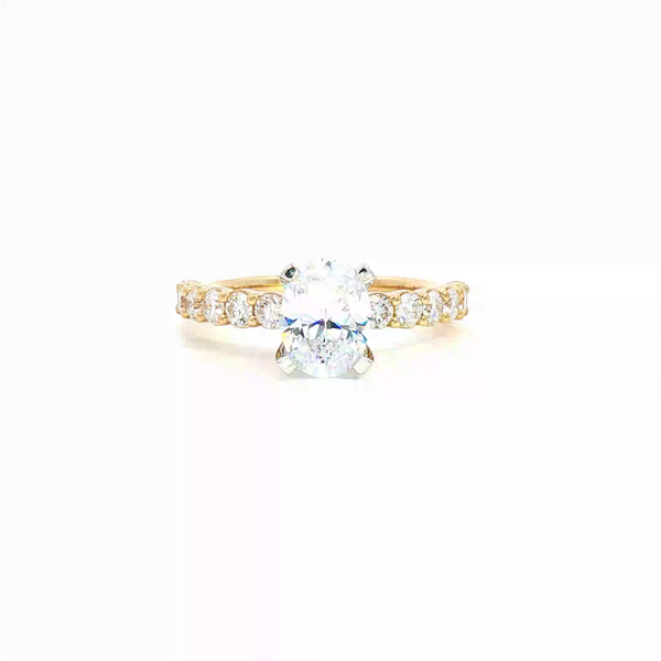 MPJ Exclusive Diamond Mountings 14K Gold Two-Toned Diamond Accented Oval 1.50 Carats, 8x6 MM Engagement Ring - 0.66 Carats Accent Diamonds