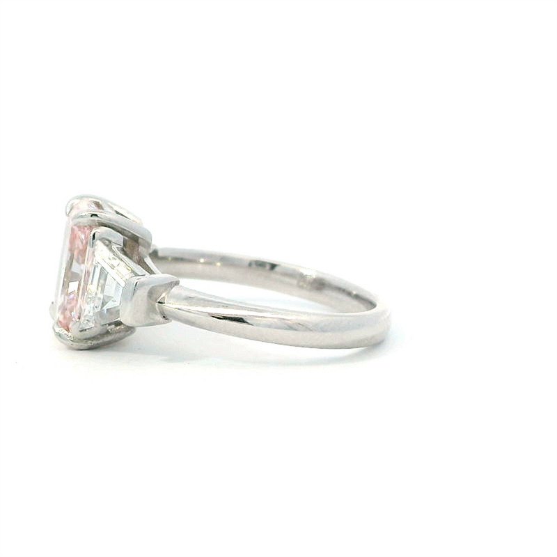 Lab Grown Diamond Engagement Rings 14K Gold White Three Stone Radiant & Trapezoid Fancy Vivid Pink Diamond Engagement ring - 3.7 CTW Diamond