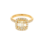 Elegant & Trendy 18K Yellow Gold Baguette & Round Cut 0.93 Carats Diamond Halo Ring