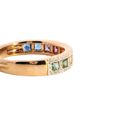 Bold & Elegant 18K Rosé Gold Princess Cut Mulit Color 0.72 Carats Fancy Sapphires & 0.31 Carats Diamond Halo Band