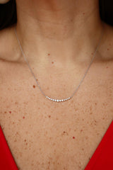 Elegant Diamond Necklaces 14K White Gold 0.31 Carats Diamond Curved Bar Necklace - 18 Inch