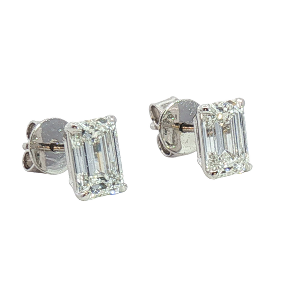 Classic & Contemporary 14K White Gold Lab-Grown 2.06 Carats Emerald Cut Diamond Stud Earrings
