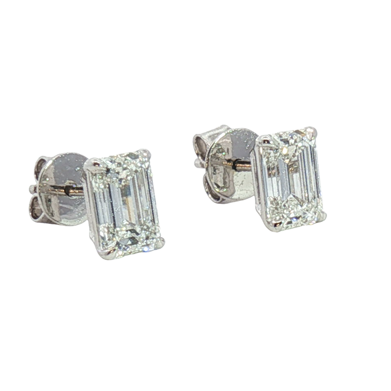 Classic & Contemporary 14K White Gold Lab-Grown 2.06 Carats Emerald Cut Diamond Stud Earrings