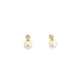 Timeless & Sophisticated Design Yellow 14K Gold Round Pearls & 0.07 Carats Diamonds Stud Earrings