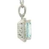 Vibrant 14K White Gold Emerald Cut 2.0 Carats Aquamarine & 0.20 Carats Diamond Halo Necklace - 18 inch