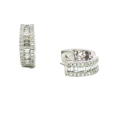 Classic & Contemporary 18K White Gold 0.62 Carats Baguette & Round Diamond Huggie Earrings