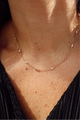 Vibrant 18K Gold Rosé 1.13 Carats Morganite & 0.20 Carats Diamond Station Necklace, 18 Inch