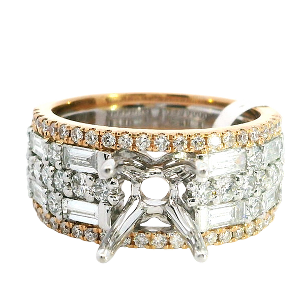 Elegant Diamond Mountings 18K Rosé & White Gold 1.50 Carats Round Semi Mount Ring - 1.38 Carats Baguette & Round Diamond