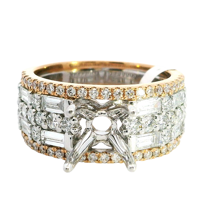 Elegant Diamond Mountings 18K Rosé & White Gold 1.50 Carats Round Semi Mount Ring - 1.38 Carats Baguette & Round Diamond